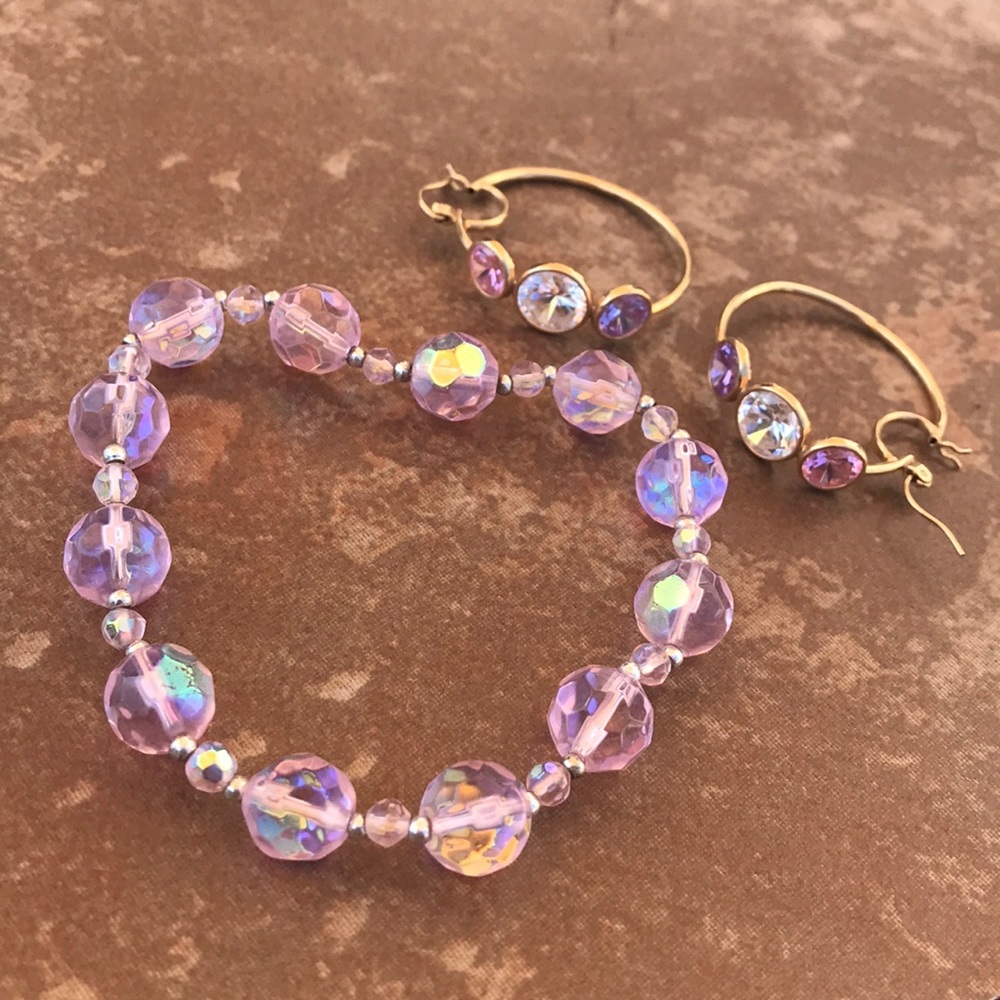 Pink gem earrings and bracelet